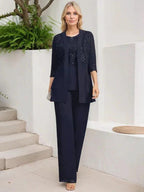 Jumpsuit/Pantsuit Separates Scoop Floor-Length Chiffon Lace Mother of the Bride Dress With Sequins by Dreamylily