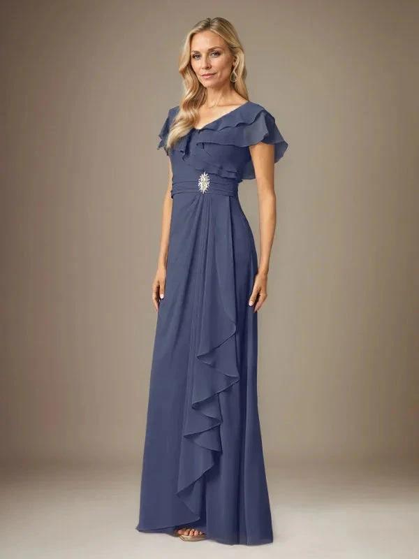 Stormy A-Line V-Neck Ruched Chiffon Dress by Dreamylily