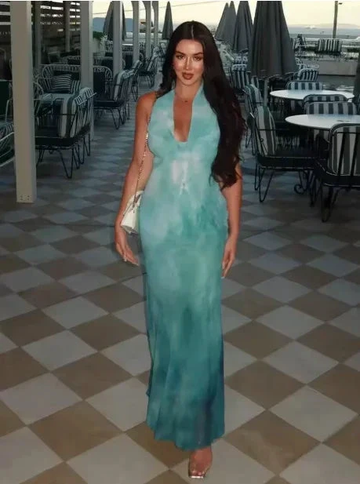 Elegant Blue Chiffon Backless Printed Long Prom Dress Evening Gown Y8478 by simplepromdress