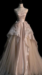 Generous Pink Strapless A-line Tulle Evening Dress Glam Dress Y6761 by simplepromdress