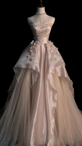 Generous Pink Strapless A-line Tulle Evening Dress Glam Dress Y6761