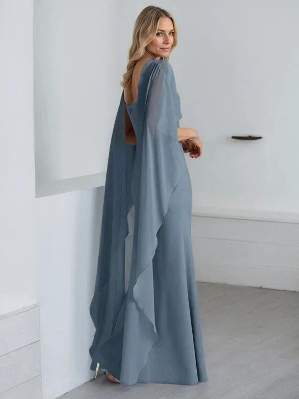 Sheath Scoop Floor-Length Chiffon Mother of the Bride Dress With Cascading Ruffles by Dreamylily