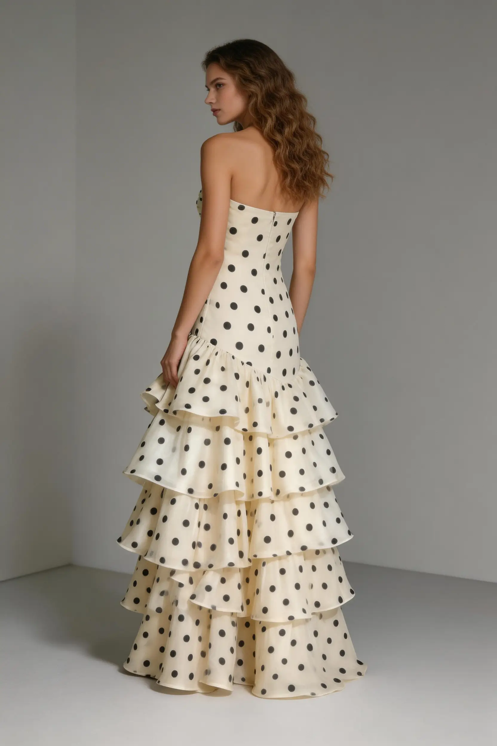 Elegant Sweetheart Dots Ruffle Chiffon Prom Dress Strapless Mermaid Evening Gown by simplepromdress