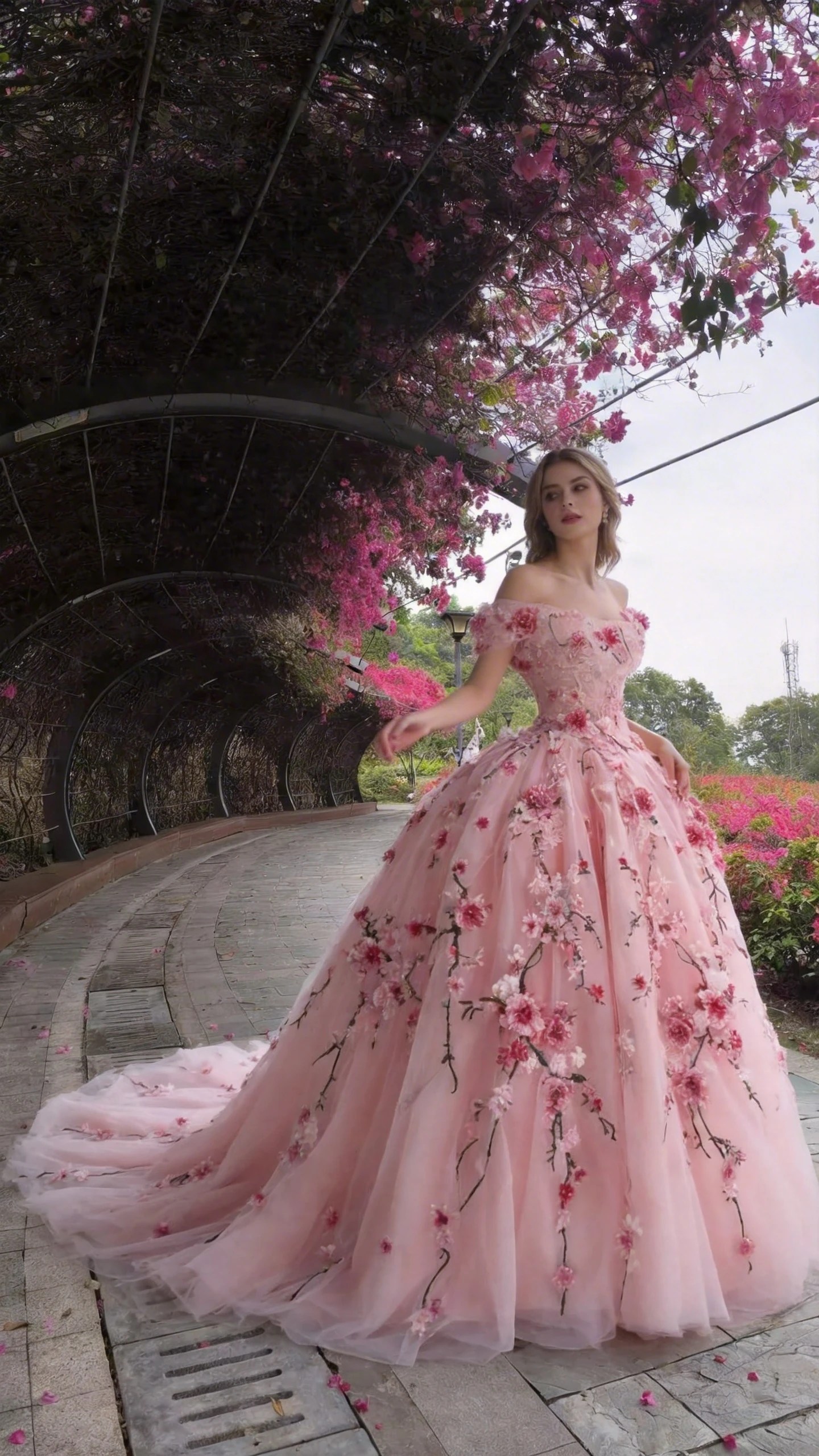 Classy Off The Shoulder Tulle 3D Flowers Ball Gown,Pink A Line Prom Dress Y8364 by simplepromdress