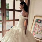 Elegant Ivory Strapless Ruched Satin Ball Gown Wedding Dress SW234