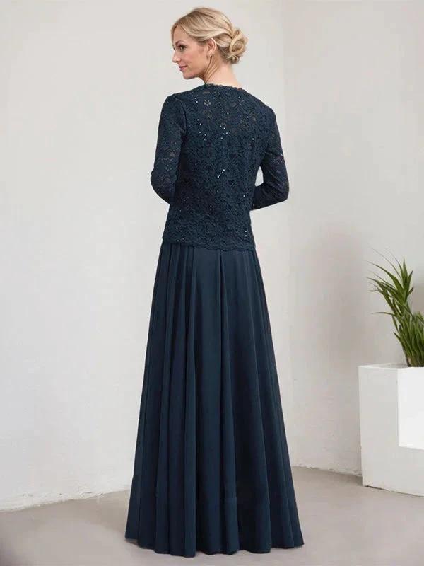 A-line Square Floor-Length Lace Chiffon Mother of the Bride Dress With Sequins by Dreamylily
