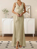 A-Line V-Neck Ruched Metallic Mesh Dress by Dreamylily
