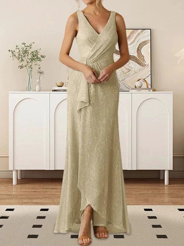 A-Line V-Neck Ruched Metallic Mesh Dress by Dreamylily