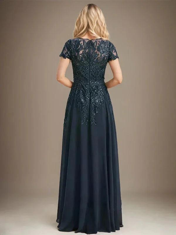 Sheath/Column Scoop Illusion Floor-Length Lace Chiffon Mother of the Bride Dress With Sequins by Dreamylily