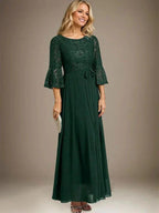 A-line Scoop Ankle-Length Lace Chiffon Mother of the Bride Dress With Bow by Dreamylily