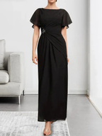 A-line Scoop Ankle-Length Chiffon Mother of the Bride Dress With Beading Pleated by Dreamylily