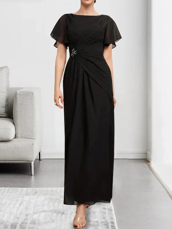 A-line Scoop Ankle-Length Chiffon Mother of the Bride Dress With Beading Pleated by Dreamylily