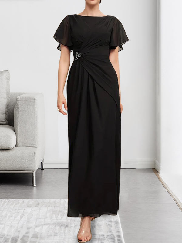 A-line Scoop Ankle-Length Chiffon Mother of the Bride Dress With Beading Pleated Main Image