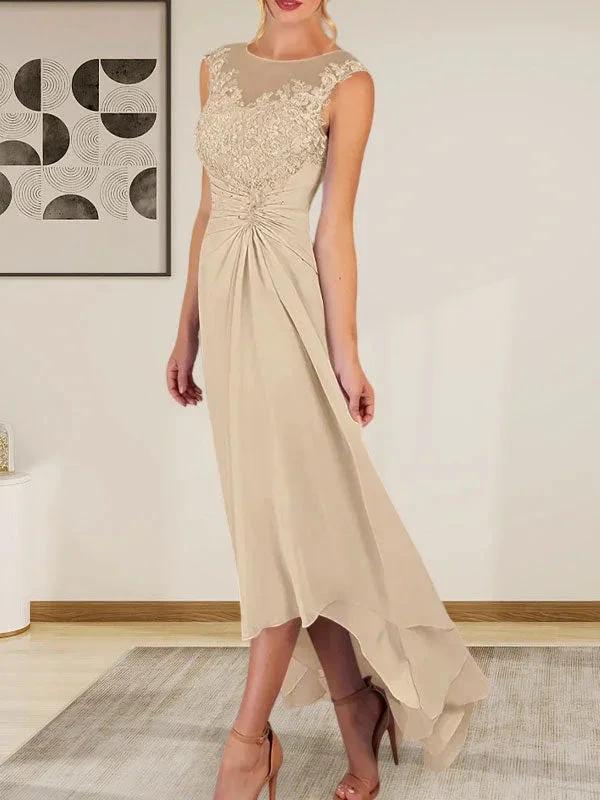 Champagne A-Line Scoop Lace Chiffon Dress by Dreamylily