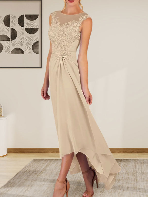 Champagne A-Line Scoop Lace Chiffon Dress Main Image