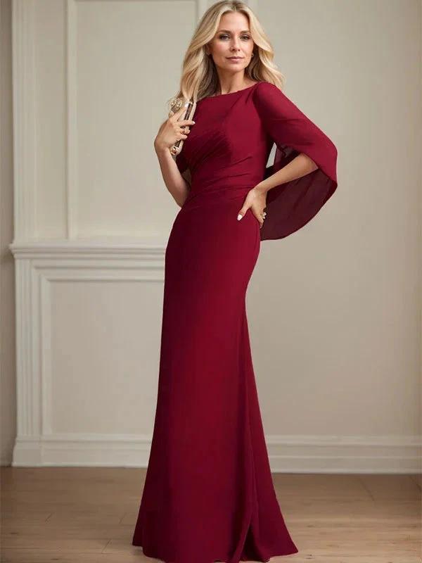 Trumpet/Mermaid Boat Neck Floor-Length Chiffon Mother of the Bride Dress With Pleated by Dreamylily