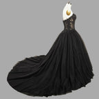 Black Lace Heavy Gothic Beading Wedding Dress Ballgown Corset Closure  SW567