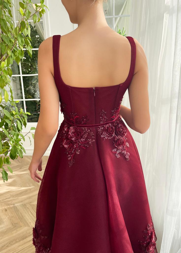 Burgundy Ankle length square neck Homecoming Dress (ZD10367)