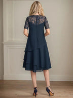 A-line Scoop Illusion Knee-Length Lace Chiffon Mother of the Bride Dress With Sequins by Dreamylily