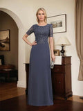 A-line Scoop Floor-Length Lace Chiffon Mother of the Bride Dress With Sequins by Dreamylily