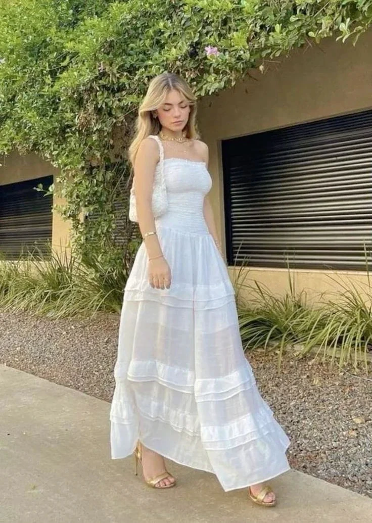 Unique White Long Evening Dress Strapless Layered A Line Party Prom Dress Y7552 by simplepromdress