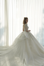 Dazzling Ball Gown Deep V-Neck Tulle Wedding Dress with Beaded Embroidery & Illusion Cut-Out Back Q-6022 by ZAPDRESS