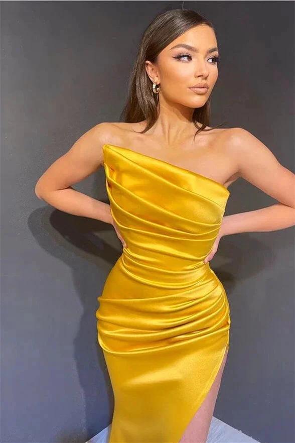 Long Strapless Sleeveless Mermaid Prom Dresses with Split by BIZTUNNEL