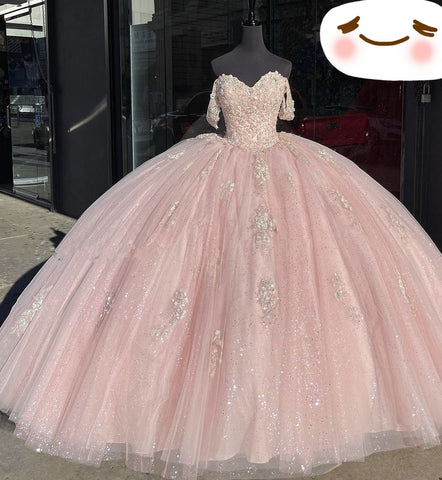 Vestido de quinceañera rosa claro con hombros descubiertos, vestido de fiesta para dulces 16 Y2731