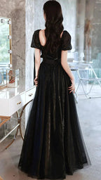 Black Tulle Long Prom Dress A line Evening Dress Y1138 by simplepromdress