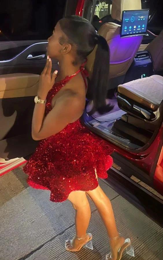 A-line Red Sequins Homecoming Dress Backless Graduation Dress Y1856 by simplepromdress