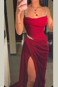 Vintage Burgundy Spaghetti Straps Beaded Mermaid Formal Evening Dress Prom Dress Y7688 by simplepromdress