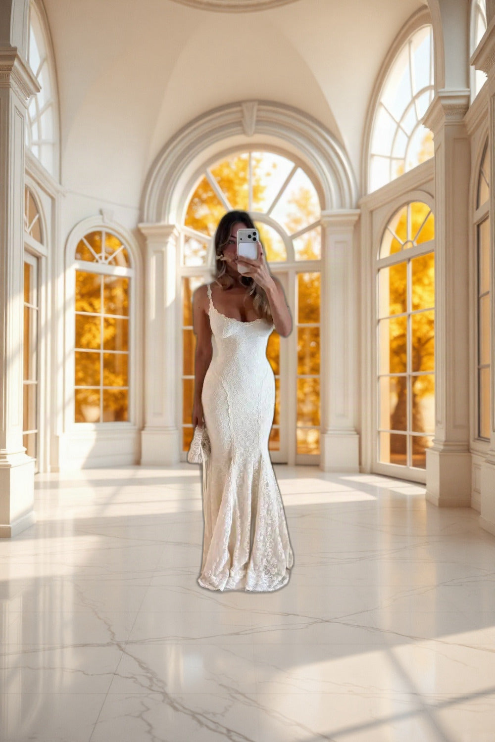 Suninheart Elegant Lace Mermaid Maxi Dress Spaghetti Strap Backless Evening Gown with  for Wedding Party Beach Vacation