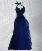 Sexy Halter Ombre Navy Blue V Neck Chiffon Long Prom Dress Party Evening Gown Y7486 by simplepromdress