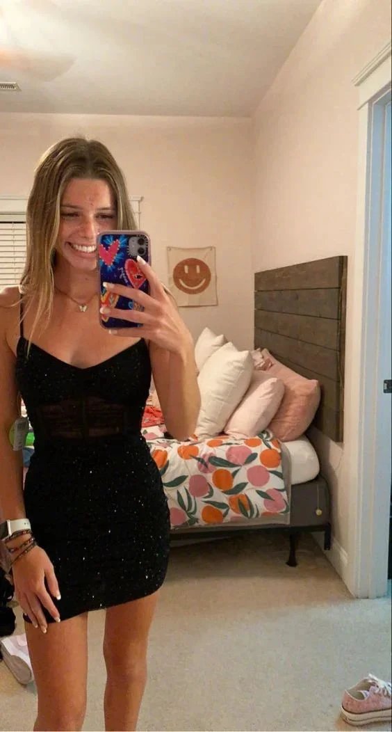 Sexy Black Spaghetti Straps Homecoming Dress Black Party Dress Y1882 by simplepromdress