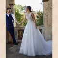 Sleeveless Wedding Dress For Women Tulle V-Neck Bridal Gown Illusion Backles A-line Vestido De Noiva Spaghetti Straps by payinti