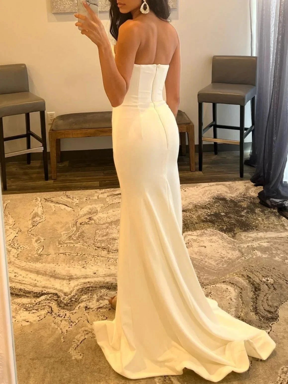White Strapless V Neck Long Prom Dress With Slit by KissProm
