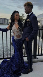 Sparkly Mermaid Royal Blue Sequins Prom Dress ,Charming Evening Dress Y1353 by simplepromdress