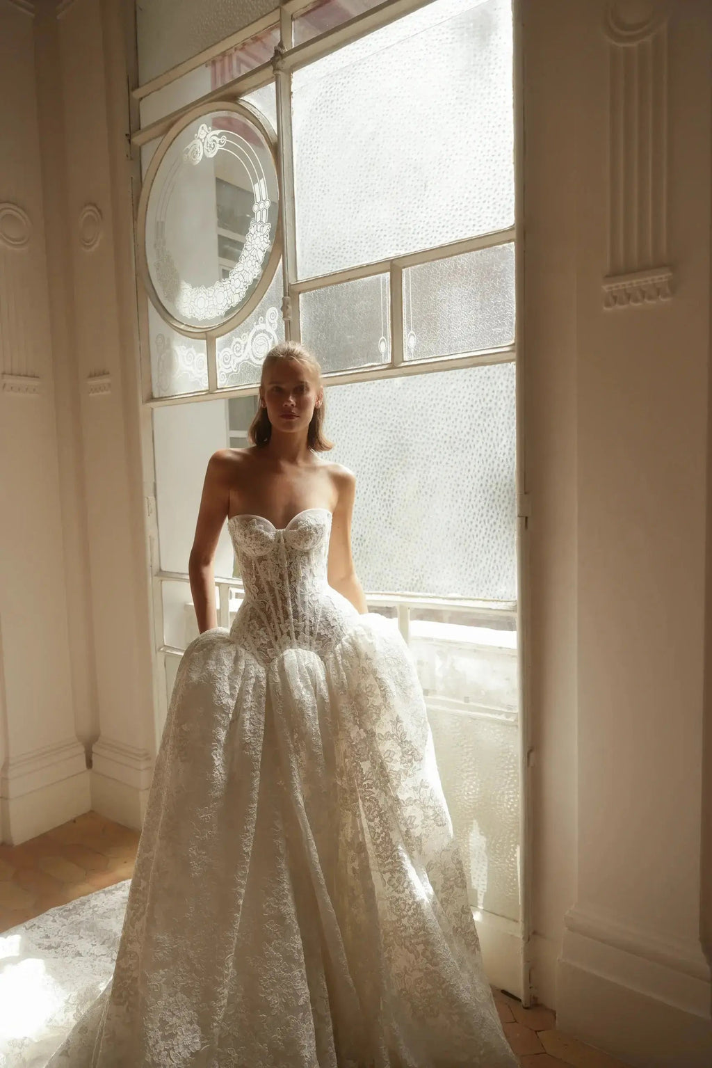 Bohemian Ivory Lace Strapless Ball Gown Wedding Dress SW193