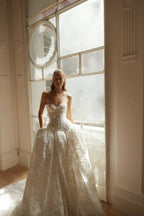 Bohemian Ivory Lace Strapless Ball Gown Wedding Dress SW193