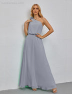 Ruffled One Shoulder Sleeveless Long Bridesmaid Dresses A-line Formal Evening Gown Side Split 28080 by numbersea