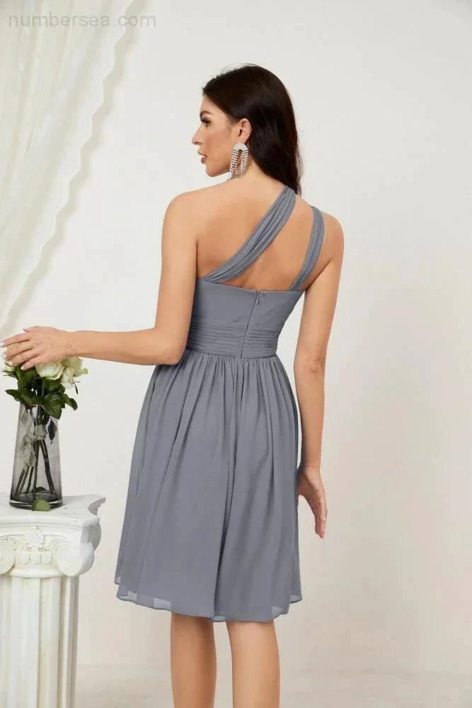 Numbersea Women Chiffon Short One Shoulder Bridesmaid Dress Formal Dresses for Party Homecoming 2804 by numbersea