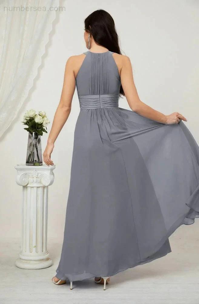 Numbersea Formal Party Gown Dress Chiffon Halter Long Sleeveless Bridesmaid Dresses 2802 by numbersea