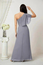 Numbersea Chiffon Ruffled One Shoulder Long Bridesmaid Dresses A-line Formal Evening Gown Side Split 2809 by numbersea