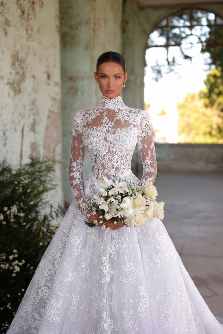 Designer Wedding Dresses A Line Lace Wedding Dresses With Sleeves