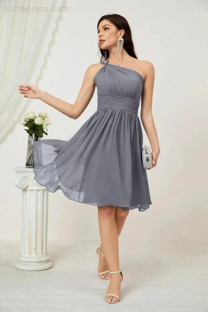 Numbersea Women Chiffon Short One Shoulder Bridesmaid Dress Formal Dresses for Party Homecoming 2804 by numbersea