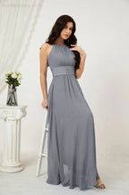 Numbersea Formal Party Gown Dress Chiffon Halter Long Sleeveless Bridesmaid Dresses 2802 by numbersea
