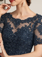 A-line Scoop Illusion Floor-Length Chiffon Lace Mother of the Bride Dress With Sequins Beading by Dreamylily
