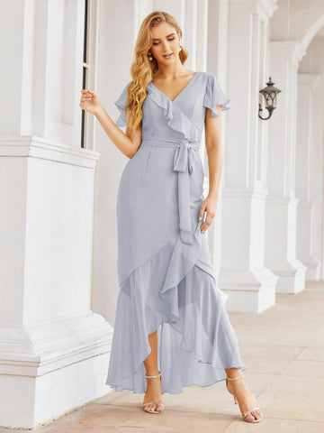 Numbersea Ruffled Bridesmaid Dresses Mermaid Formal Violin Evening Party Prom Gowns 28042