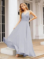 Numbersea Halter Chiffon Bridesmaid Dresses Wedding Appare Sleeveless Formal Prom Dress with Ruffled Back 28035 by numbersea