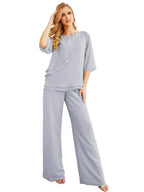 Sunnderly Elegant 2 Piece Mother of The Bride Dress Plus Size Pant Suits Ruffle Layers Sliver Housecoat SY28064 by numbersea